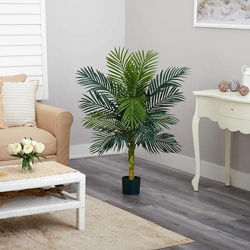Nearly Natural 4 ft Artificial Golden Cane Palm Tree with Nursery Pot | Double-Stalk, Lush Realistic Foliage, Indoor Faux Palm Plant, Living Room Decor, Perfect Tropical Decoration thumbnail 2