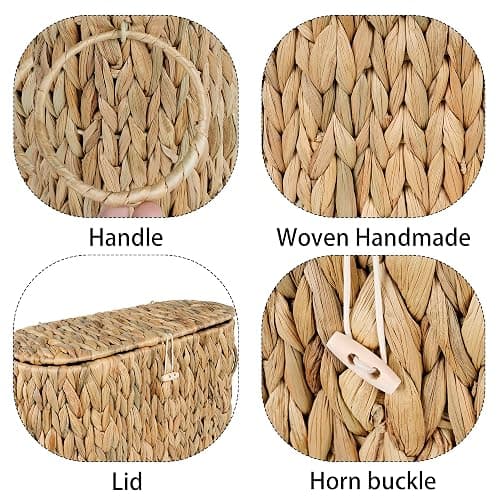 efluky Toilet Paper Storage Basket, Water Hyacinth Slim Toilet Paper Holder with Lid- Holds Up to 9 Mega Rolls, Home Bathroom Decor Organizer thumbnail 5