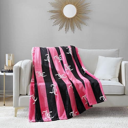 Juicy Couture Cabana Plush Hot Pink Striped 50"X70" Fuzzy Throw Blanket - Luxurious Microfiber Plush Blanket for Ultimate Comfort and Cozy Warmth thumbnail 6