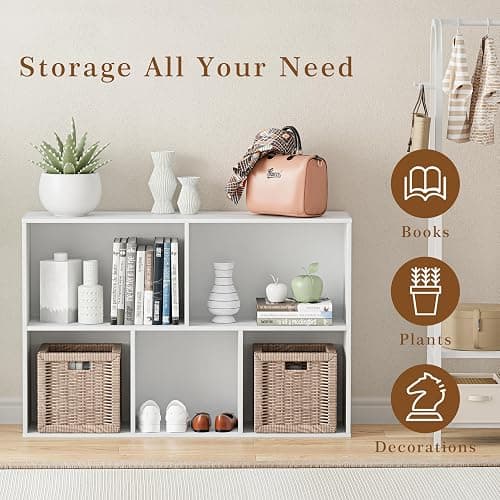 VDNEND Wooden Cube Storage Organizer with Closed Back Panel, 11in Cube Shelf Opening, Bookshelf, Display Shelf,Closet Cabinet for Home and Office (Embossed White, 5-Cube 35.98L*9.45W*24.09H) thumbnail 4