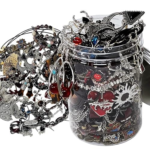 Mystery Jewelry Jar,30-35PCS Surprise Gothic Jewelry Box for Women, Gift Set(Gothic Witch Punk Necklace,Earrings, Rings,bracelets/bangles),Unique Birthday Gift for Her