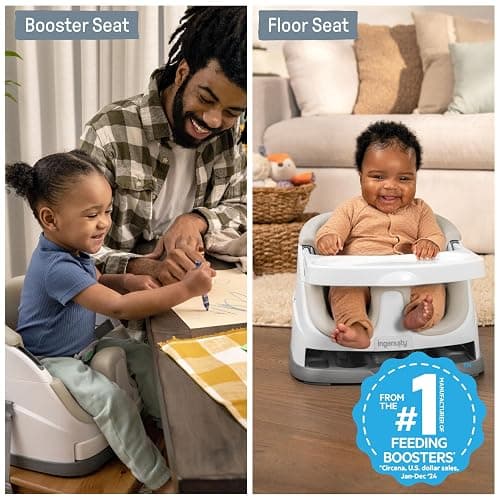 Ingenuity Baby Base 2-in-1 Booster Feeding and Floor Seat with Self-Storing Tray - Cashmere thumbnail 4