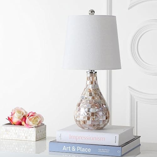 JONATHAN Y 20.5" Seashell Coastal Mini LED Table Lamp for Living Room Office, White Linen Drum Shade, Modern Mother of Pearl Bedside Nightstand Lamp, LED Bulb Included JYL1024A thumbnail 9
