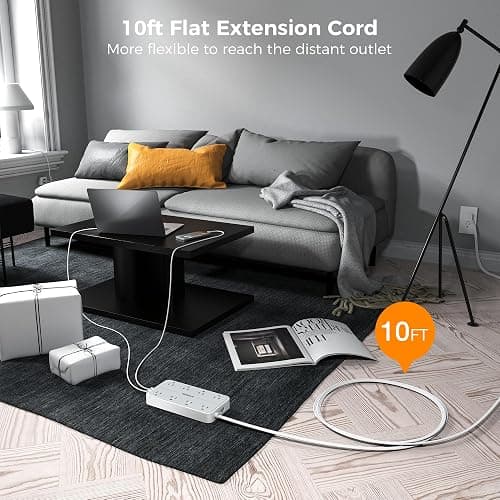 Power Strip Surge Protector 10 FT, TESSAN Flat Plug Extension Cord with 8 Outlets 3 USB Ports(1 USB C), 1080Joules Wall Mountable Multi Port Charging Station for Home Office Dorm Room Essentials - Gray - 10FT-1080J surge protection thumbnail 2