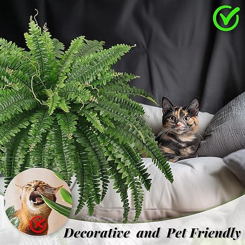 FOREST PRINCE Faux Ferns for Outdoors Large, Set of 2 Bouquets 43" Artificial Boston Plants 59 Fronds for Decoraction Garden Home Windowsill Yards thumbnail 6