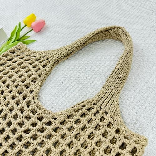 SUOSDEY Crochet Mesh Beach Tote Bag, Knit Summer Vacation Aesthetic Boho Tote Bag for Women thumbnail 7