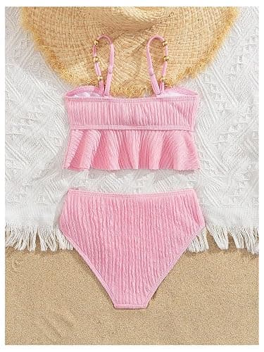 MakeMeChic Toddler Girl's Two Piece Swimsuit Seashell Ruffle Textured Beach Bikini Set thumbnail 2