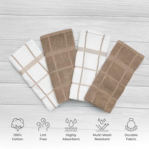 Mellow Buff 100% Cotton Terry Dish Towels, 4 pack16 x26 Inches, Super Soft and Absorbent Kitchen Towels, Perfect for Kitchen Cleaning and Dish Washing | Tan thumbnail 5