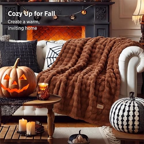 Bedsure Bubble Throw Blanket for Halloween Decor，Burnt Orange, 50"×60" | Lightweight Decorative, Fall blanket, Fleece, Couch/Sofa/Bed, Soft, Cute, Gifts for Women, Room Decor thumbnail 5