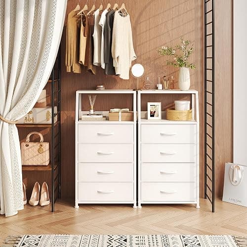 Mexin Dresser for Bedroom, Tall Night Stand with 4 Drawers, Bedside Table de Chevet, Small Chest of Drawers for Closet Living Room, White thumbnail 2