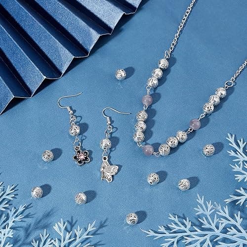 PH PandaHall 8mm Round Spacers Beads, 60pcs Tibetan Alloy Metal Charms Beads Antique Silver Metal Loose Spacer Beads for Bracelet Necklace Jewelry Making, Hole: 1.5mm thumbnail 3