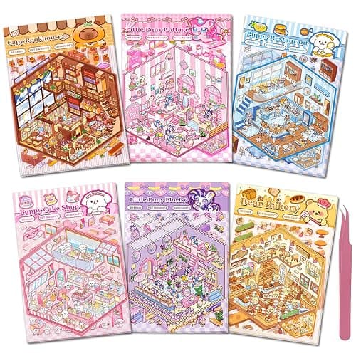 DIY 3D Sticker Scene 6 Sets of Stickers for Girls Make Your Own Mini Room Scene Stickers for Kids Cute Kawaii Sticker Therapy for Adult Relief Stress Pass The Time - Image 1