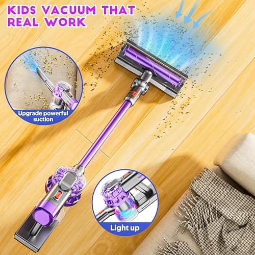 BLAXTEM 4-in-1 Kids Toy Vacuum that Works, Toddler Pretend Play Cleaning Set with Real Suction, Toys Working Cleaner Birthday Idea for Girl Boy (Purple) thumbnail 3