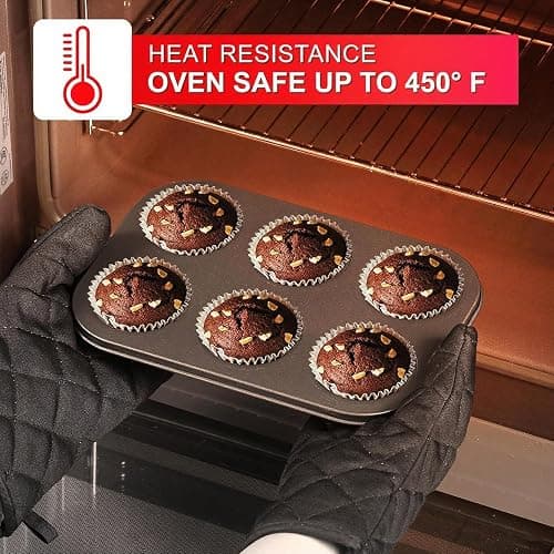 Funnydin 12PCS Nonstick Baking Pans Set - Stackable Bakeware Sets with Wider Grip, Carbon Steel Baking Set Including Cookie Sheets for Baking, Muffin Pan, Loaf Pan, Cake pan, Roasting Pan, Oven Mitts thumbnail 5