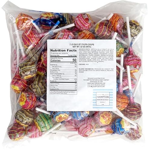 ChupaChups Assorted Lollipops, 2 Pound Bulk Bag (Approx 64 Lollipops), Individually Wrapped, The Hampton Popcorn & Candy Company thumbnail 2