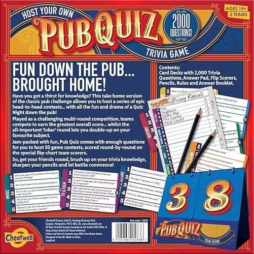 Cheatwell Games Host Your Own Quiz - Team Game With 2000 Trivia Questions Written For British Quizzers - With Score Chart, Answer Pads & Pencils, ages 14+ thumbnail 2