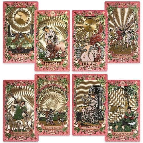 EGCUQ 78 Pink Tarot Cards with Guide Book,Gold Foil Rider Waite Tarot Deck PVC for Beginners to Expert (Pink) - Image 1