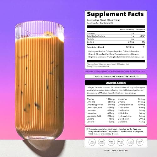Everyday Dose Premium Adaptogenic Mushroom Coffee with Grass-Fed Collagen, Chaga, Lions Mane & L-Theanine for Better Focus, Energy, Digestion, Skin, and Immunity 30 Servings thumbnail 2