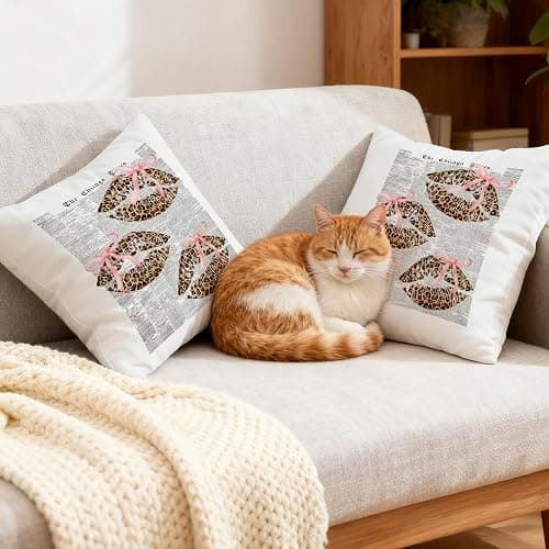 Fyecoluo Pink Bow Leopard Lips Pillow Covers 18x18, Cheetah Print Room Decor, Retro Trendy Girly Leopard Kiss Lips Decorative Throw Pillow Covers for Home Bedroom Girls Room Dorm thumbnail 3