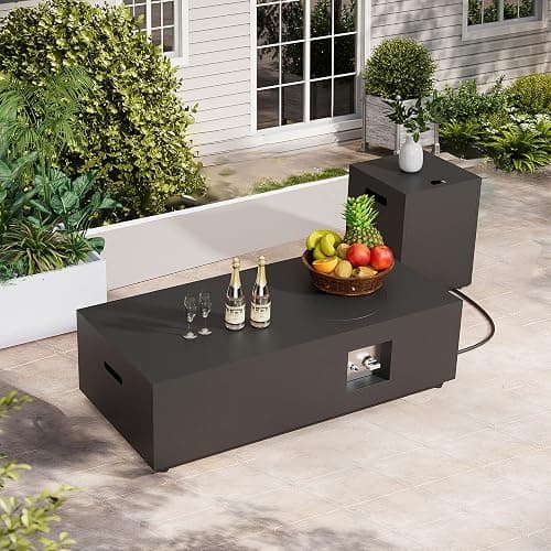 SUNPEAK 48" Rectangular Propane Firepit with Round Burner – 50,000 BTU Fire Pit Table with Lid, Rocks, Cover and Tank Storage – Outdoor Modern Fireplace for Deck or Patio (Black, 48" Standard) thumbnail 4