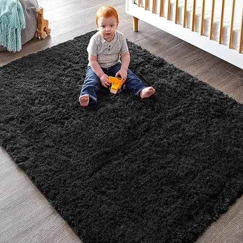Ophanie Black Area Rugs for Bedroom Living Room, 4x6 Fluffy Fuzzy Shag Shaggy Carpet Soft Plush Furry Bedside Rug, Indoor Floor Rug for Kids Girls Boys Home Decor Aesthetic, Dorm Nursery thumbnail 5