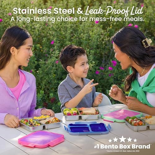 Bentgo Stainless Steel Lunch Box - Leak-Proof, 3 Compartments, 4.3-Cup Capacity, Ideal for Kids 3+, Teens & Adults, Durable, Reusable (Navy) thumbnail 2