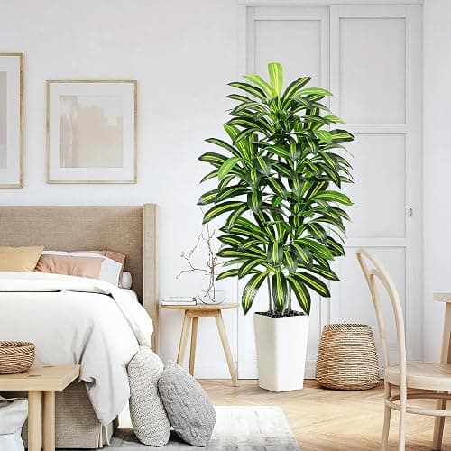 Artificial Dracaena Tree - 5FT Tall Fake Plants with White Tall Planter - Artificial Plants Indoor Floor Plant in Pot - Large Tropical Fake Yucca Potted Tree for Home Office Living Room Decor thumbnail 5