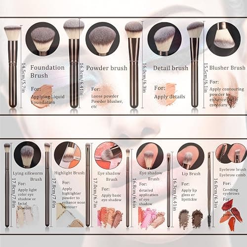 YJ-Anyue 10-Piece Brown Wooden Makeup Brushes Set, Professional Foundation Concealer Contour Eyeshadow Kabuki Brushes, Premium Synthetic Bristles for Liquid Powder Cream thumbnail 2