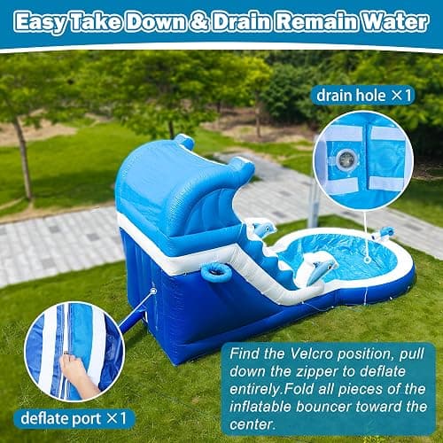 HXDOGSP Inflatable Water Slide Commercial Grade: 24FT(L) Water Bounce House for Adults & Teenagers - Big Pool, Premium PVC, Dolphin Style, Wet & Dry, 950W Blower - for Backyard Outdoor Birthday Party thumbnail 8