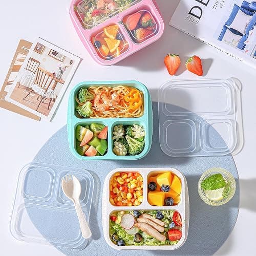 Bento Box For Kids, 4 Pack 3 Compartments Meal Prep Containers Reusable Lunch Containers, Food Storage Containers With Lids, Stackable Snack Boxes for School, Work, and Travel thumbnail 5
