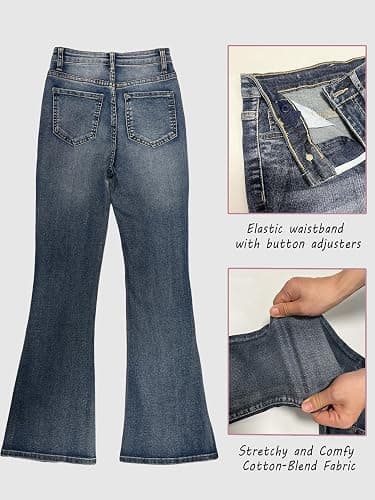 Peakpride Girls Jeans Flare High Elastic Waist Denim Pants Bell Bottom Stretch Cute Y2K Streetwear with Pockets 7-14Y thumbnail 8