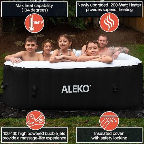 ALEKO Inflatable Hot Tub Spa with 1200W Heater & 130 Bubble Jets - Portable Hot Tub with Digital Controls, Filter Pump & Cover - Black & White, 265 Gal - 6 Person (Square) thumbnail 4