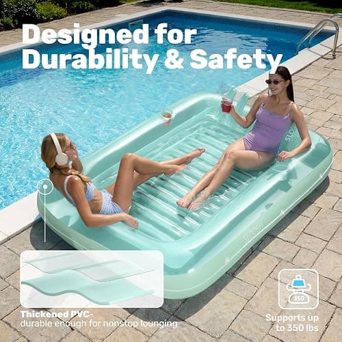 Sloosh Inflatable Tanning Pool Lounge Float, Sun Tan Tub Adult Pool Floats Raft for Pool Sunbathing Suntan Blow up Pool Lounger Tanning Bed Floatie for Adults thumbnail 5