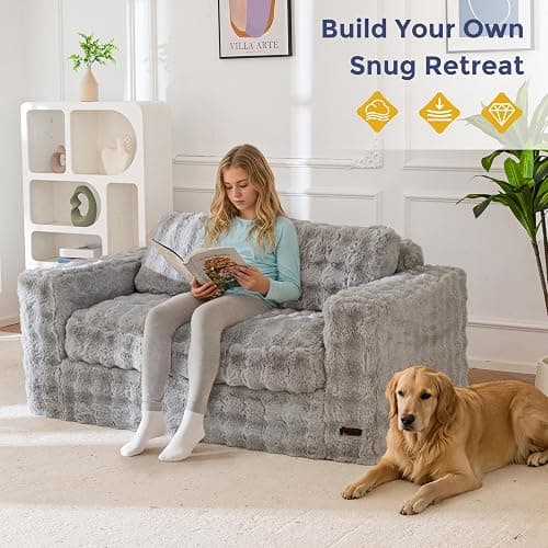 MAXYOYO Loveseat Sofa Couch, Upholstered Bean Bag Chair Cloud Seat | Boneless Couch with Cushion & Pillows, Sofa in A Box, No Assembly Required, Ash Grey, 2-Seat thumbnail 3