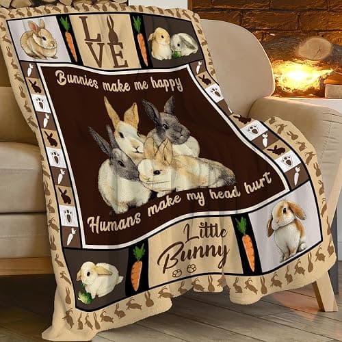 Bunny Throw Blanket Rabbit Bunny Stuff Gifts for Kids Girls Boys Adults Women Men Soft Cozy Warm Plush Fluffy Fuzzy Fleece Blanket 40''X50'' thumbnail 8