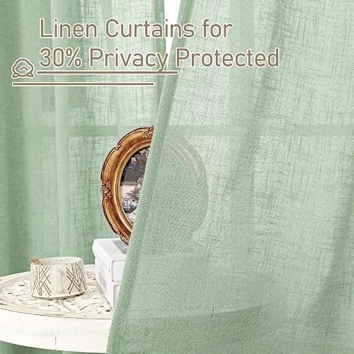 LAMIT 95 Inches Long Fresh Green Linen Curtains for Living Room, Back Tab and Rod Pocket Semi Sheer Curtains Light Filtering Farmhouse Drapes for Bedroom/Dining Room, Set of 2, 52 x 95 Inch thumbnail 6