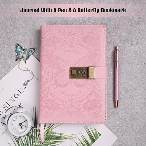 TIEFOSSI Diary with Lock for Women Girls, Lined Locked Journal, Butterfly Journal Notebook with Pen and Bookmark, A5 Refillable Locking Journals for Writing, 224 Numbered Pages thumbnail 6