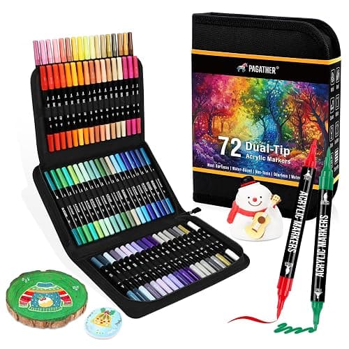 Pagather 72 Colors Acrylic Paint Markers, Dual Tip with Fine Tip and Brush Tip Pens for Stone, Wood, Calligraphy, Canvas, Ceramic, Metal, Glass, Rock Painting, DIY Crafts Art Supplies Kit - Image 1