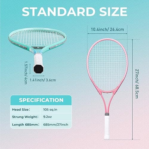 HIRALIY Tennis Rackets 2 Pack for Adults Beginners - 27 Inch Lightweight Aluminum Tennis Racquet Set with 3 Balls & Carry Bag - Vibration Dampening & Large Sweet Spot for Men Women Couples thumbnail 5