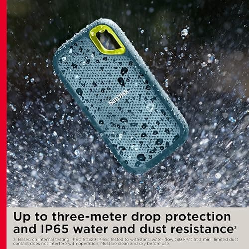 SanDisk 4TB Extreme Portable SSD - Up to 1050MB/s, USB-C, USB 3.2 Gen 2, IP65 Water and dust Resistance, Updated Firmware, Monterey - External Solid State Drive - SDSSDE61-4T00-G25M thumbnail 5