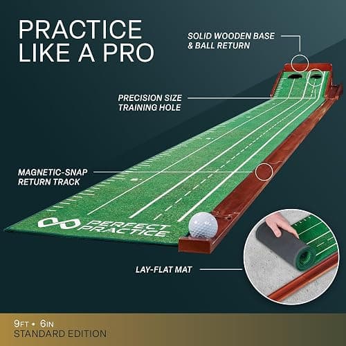 Perfect Practice Golf Putting Mat - Portable Putting Green, Indoor & Outdoor Practice, with Ball Return - Golf Training Aid for Home, Office, Backyard - Golfing Gifts for Men thumbnail 2