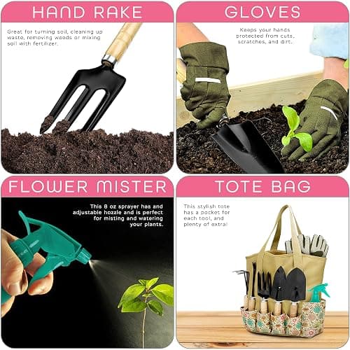 Gardening Tools for Women Stainless Steel Gardening Tools - Gardening Kit Garden Tools for Women Includes Shovel Trowel Fork Rake Gardening Gloves Perfect Gardening Gifts - Light Green thumbnail 7