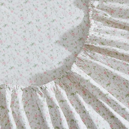 Laura Ashley - Twin XL Size Sheet Set, Crisp Cotton Percale Bedding with Matching Pillowcase, Fully Elastic Fitted Sheet, Deep Pocket, Floral Room Decor, Breathable All-Season Comfort (Evie Pink) thumbnail 6
