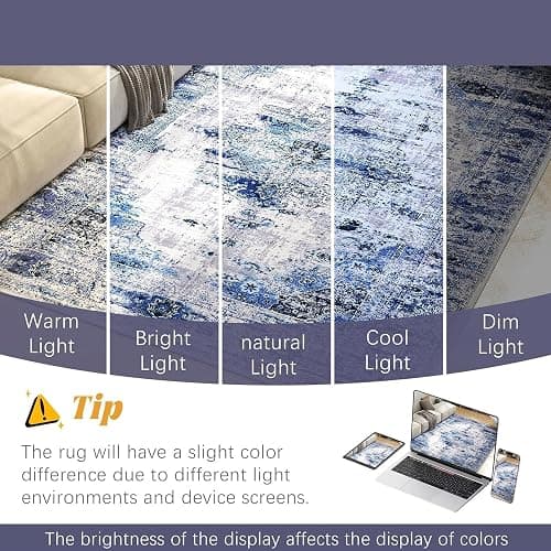 jxgzyy Washable Area Rug 5x7, Non Slip Carpet, Blue Tidal Style | 0.2" Low Pile Soft Carpet Kids and Pets Friendly, Stain-Resistance Home Decor for Bedroom Dining Kitchen Living Room thumbnail 8