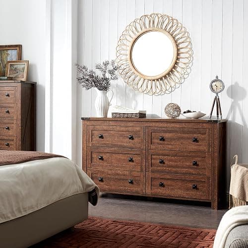 RedLemon Farmhouse 6 Drawer Dresser for Bedroom, 54 Inch Wide Rustic Wood Dresser TV Stand, Chest of Drawers for Closet, Living Room, Hallway, Reclaimed Barnwood thumbnail 5