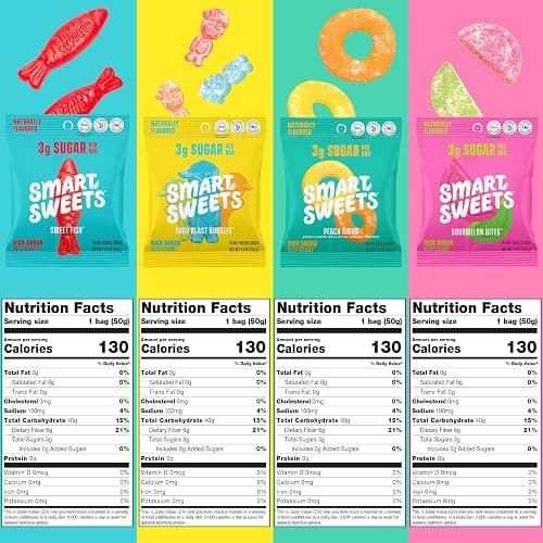 SmartSweets Variety Pack, 1.8oz (Pack of 8), Candy With Low Sugar & Calorie, Healthy Snacks For Kids & Adults - Sweet Fish, Sourmelon Bites, Peach Rings, Sour Blast Buddies thumbnail 5