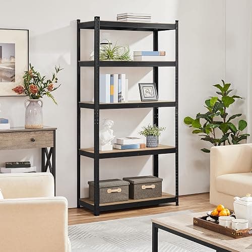 Topeakmart 5-Tier Utility Shelves, Metal Storage Shelves Garage Shelving Unit Adjustable Garage Storage Shelves Storage Racks Heavy Duty Shed Shelving- Black, 35.5 x 16 x 71 Inch thumbnail 2
