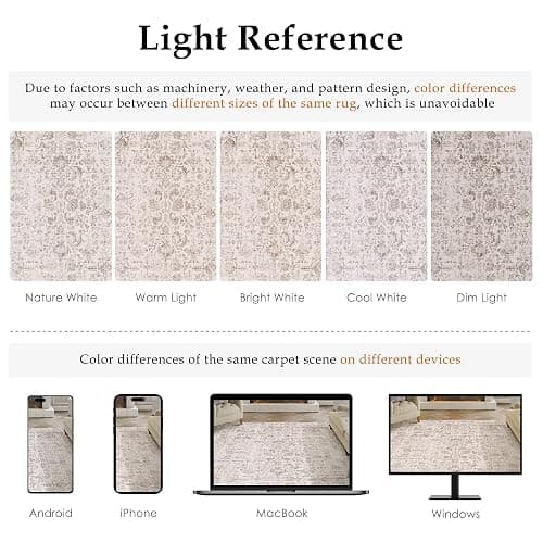 PureCozy Light Brown Area Rug 8x10 Machine Washable Large Vintage Living Room Distressed Non Slip Carpet Traditional Indoor Bedroom Retro Floral Accent Throw Rug for Office Kitchen Dining Room thumbnail 2