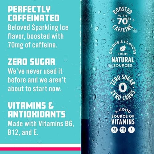 Sparkling Ice Caffeine Blue Raspberry Sparkling Water with Caffeine, Zero Sugar, with Antioxidants and Vitamins,16 fl oz Cans (Pack Of 12) thumbnail 5