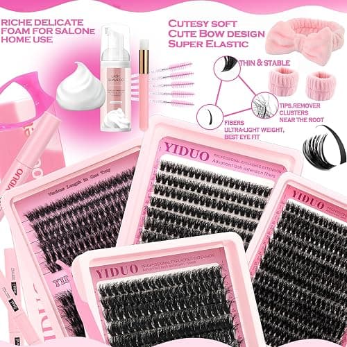 YIDUO 994Pcs Lash Clusters Kit Gift Packs 60D/80D/100D Volume 3D Clusters Lashes Extensions Kit 10-20mm D Curly Wispy Soft DIY Individual Eyelash Extension Kit 4 Box pestañas postizas Bulk Pack thumbnail 2